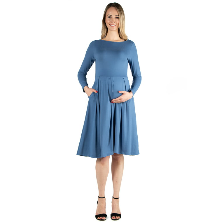 24seven Comfort Apparel Long Sleeve Fit and Flare Maternity Midi