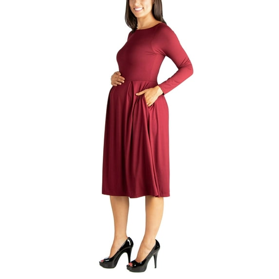 24seven Comfort Apparel Long Sleeve Fit and Flare Midi Dress