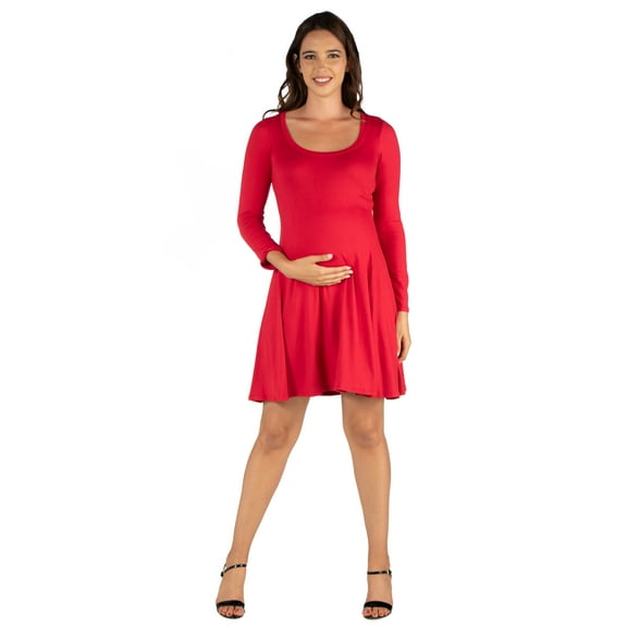 24seven Comfort Apparel Long Sleeve Flared Maternity Mini Dress