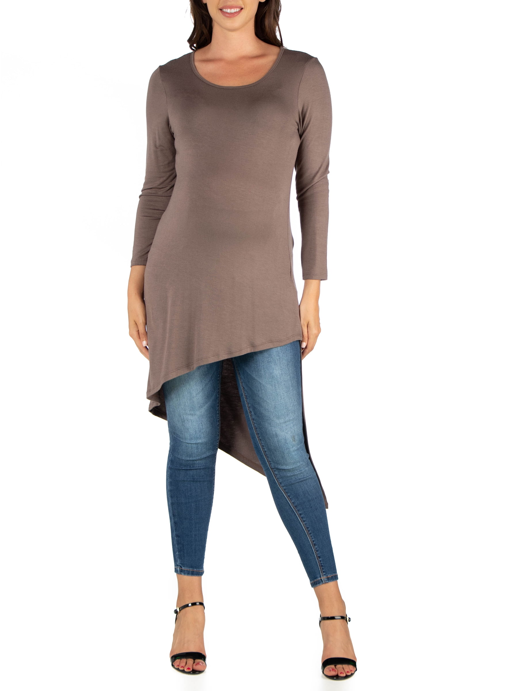 24seven Comfort Apparel Long Sleeve Knee Length Asymmetrical Maternity Tunic Top