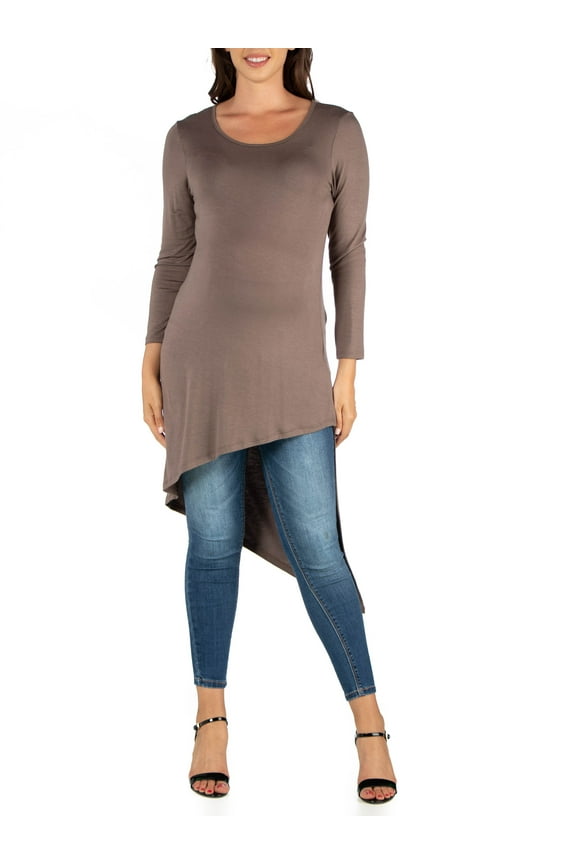 24seven Comfort Apparel Long Sleeve Knee Length Asymmetrical Maternity Tunic Top
