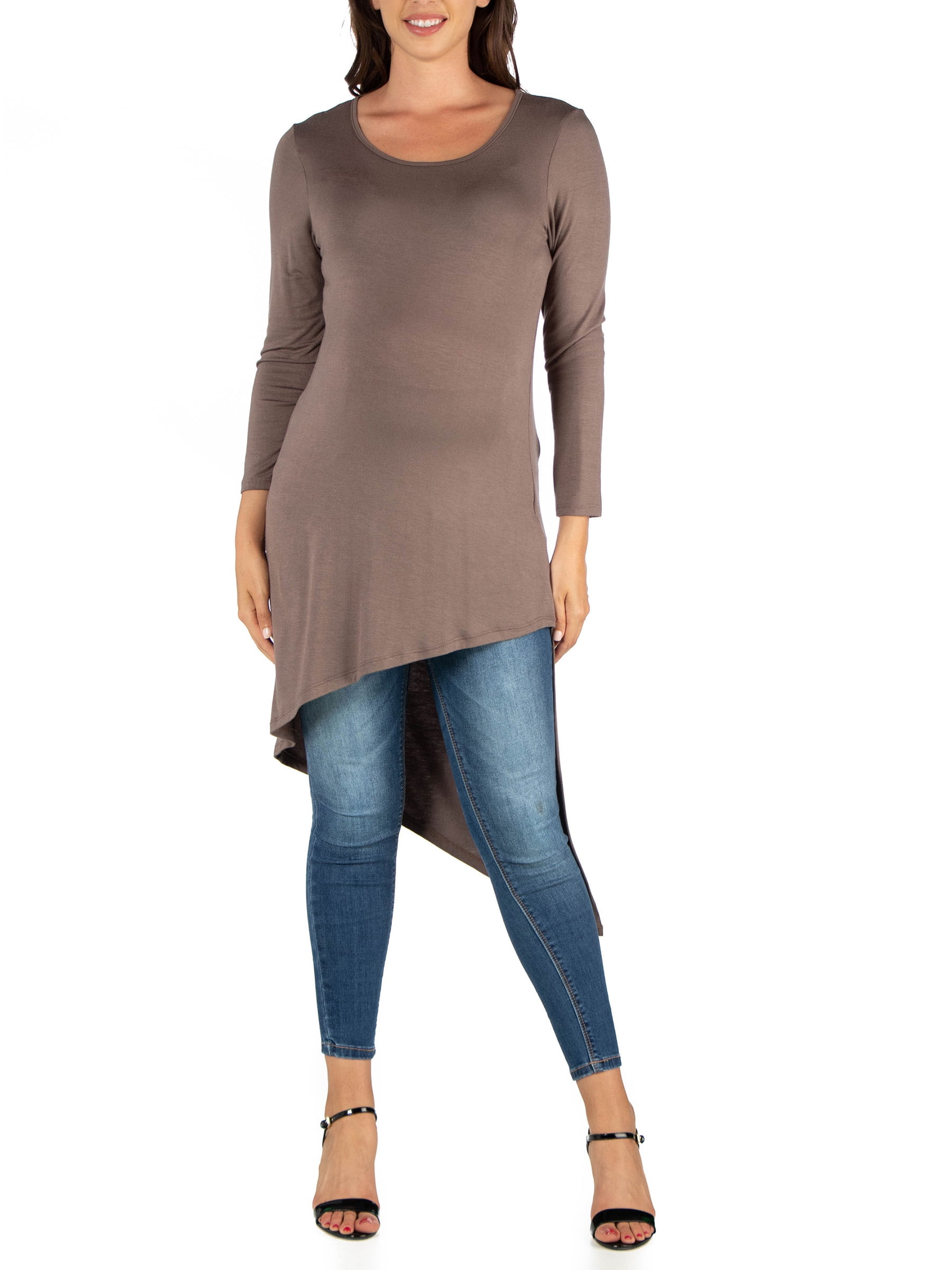 24/7 COMFORT APPAREL 24seven Comfort Apparel Long Sleeve Knee Length Asymmetrical Maternity Tunic Top