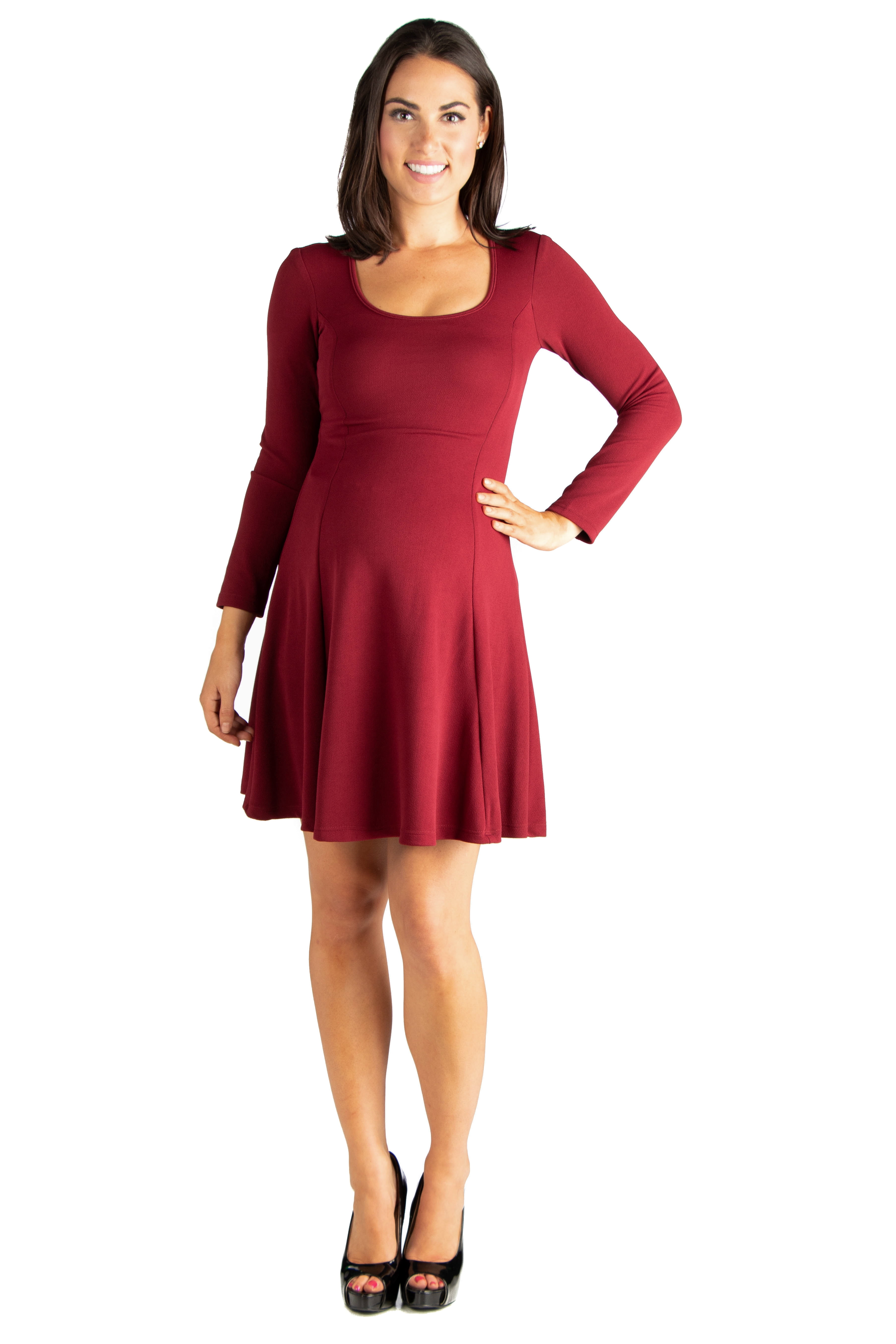 24seven Comfort Apparel Long Sleeve Knee Length Maternity Skater Dress