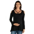 thumbnail image 1 of 24seven Comfort Apparel Long Sleeve Maternity Criss Cross Cold Shoulder Top, 1 of 4