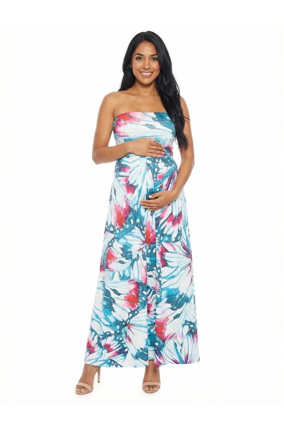 Apparel Maternity Butterfly A Line Strapless Pocket Maxi Dress