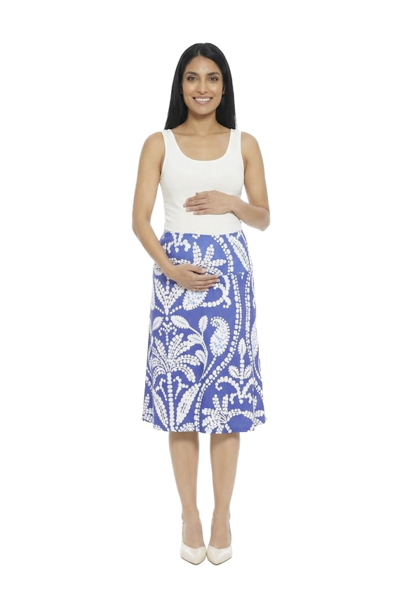 Apparel Maternity Paisley Elastic Waist Knee Length A Line Skirt