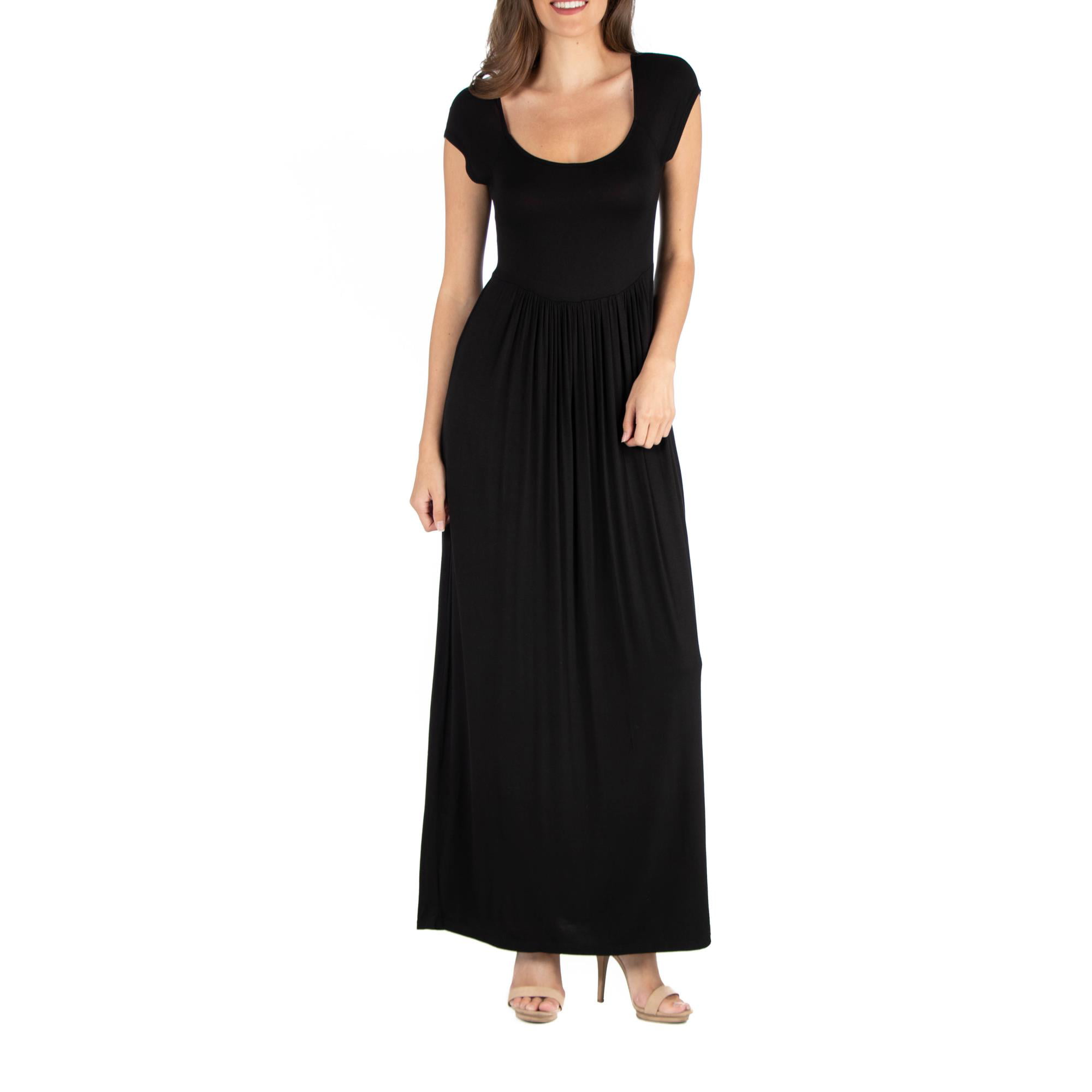 24seven Comfort Apparel Maxi Dress with Round Neck and Empire Waist ,  R0116037, Made in USA 
