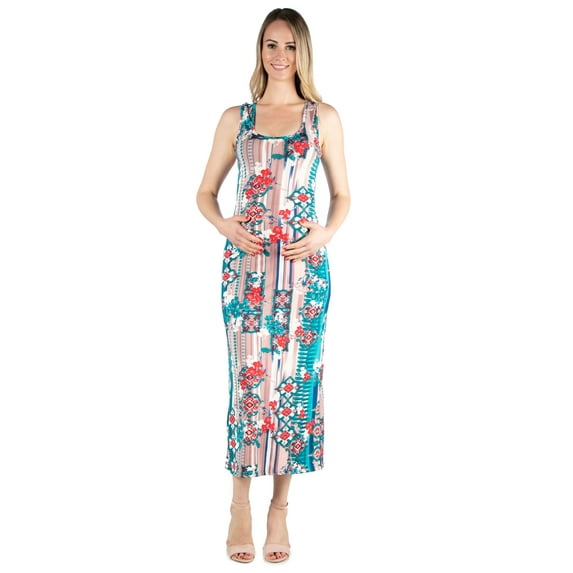 24seven Comfort Apparel Multicolor Floral Racerback Maternity Maxi Dress