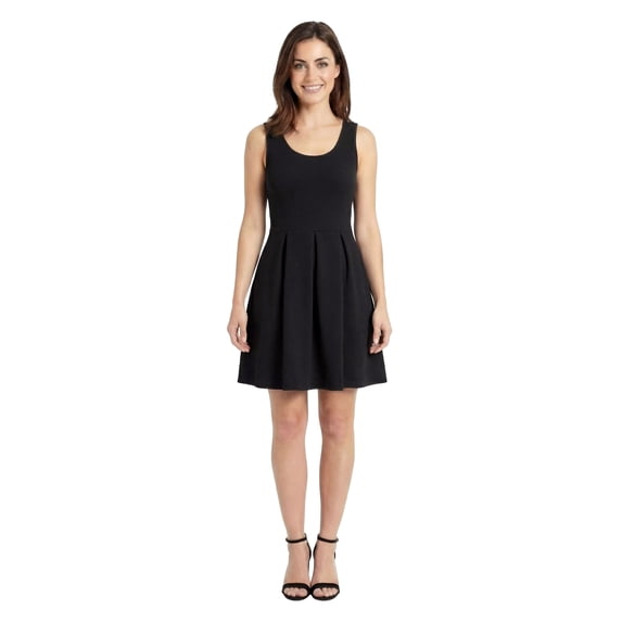 24seven Comfort Apparel Petite Scoop Neck Sleeveless Pleated Knee Length Pocket Fit N Flare Dress