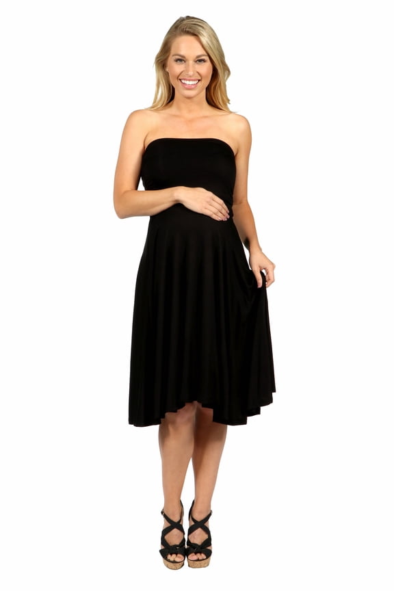 24seven Comfort Apparel Pleated Maternity Strapless Summer Dress