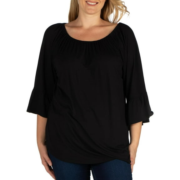 24seven Comfort Apparel Plus Size Bell Sleeve Loose Fit Tunic Top