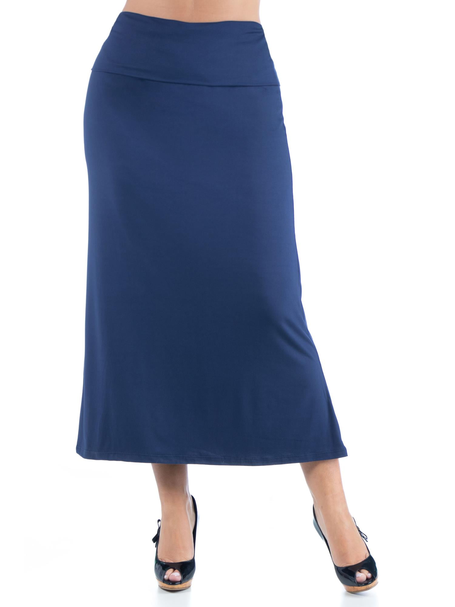 24seven Comfort Apparel Plus Size Comfortable Foldover Maxi Skirt