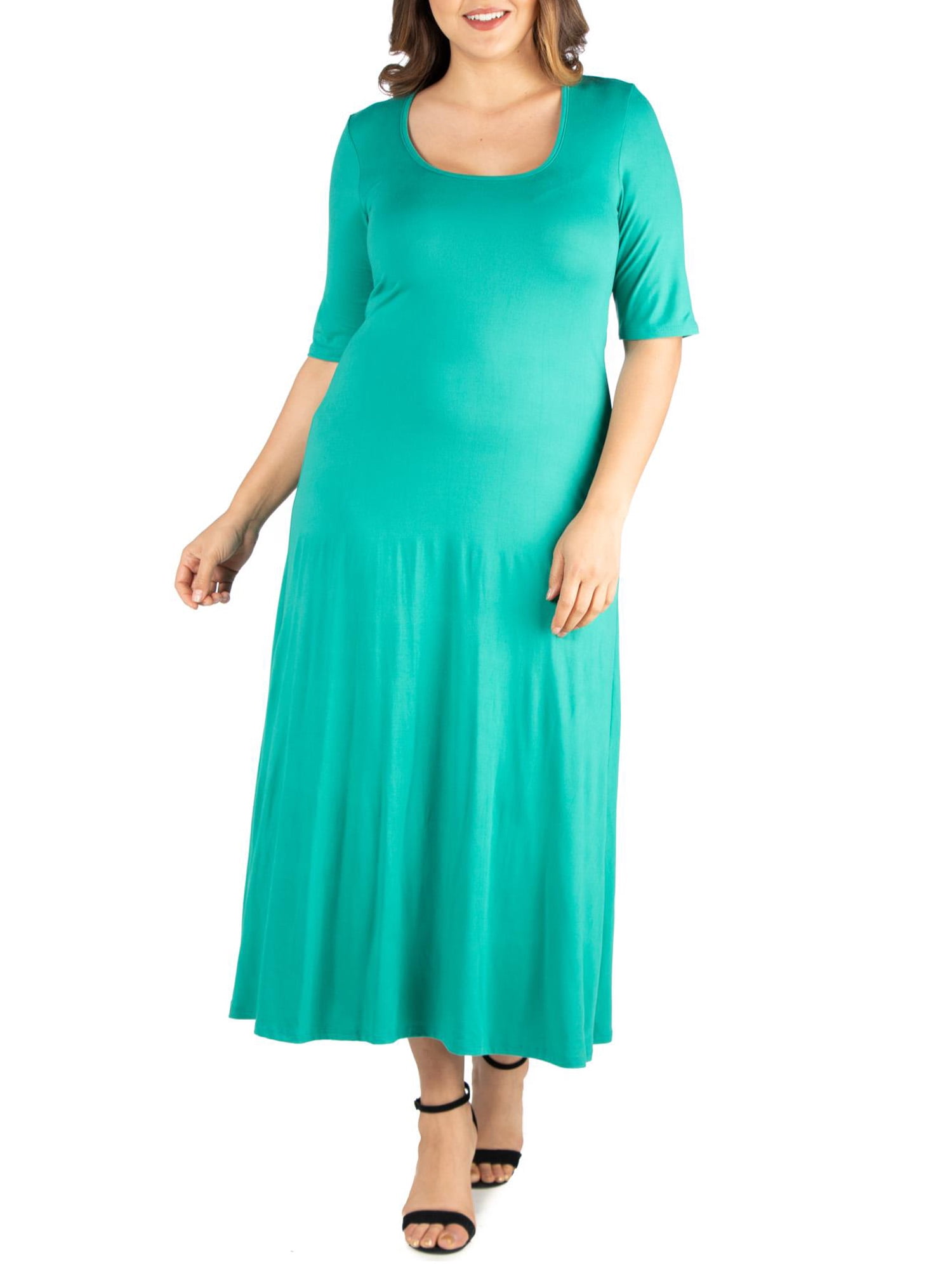 24seven Comfort Apparel Plus Size Elbow Length Sleeve Maxi Dress