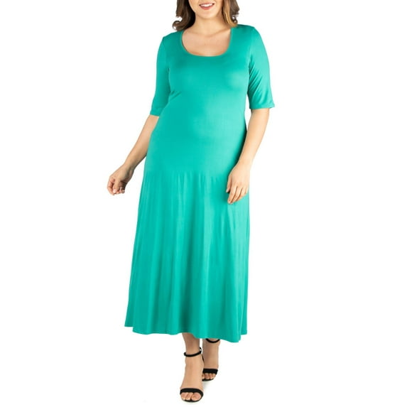 24seven Comfort Apparel Plus Size Elbow Length Sleeve Maxi Dress
