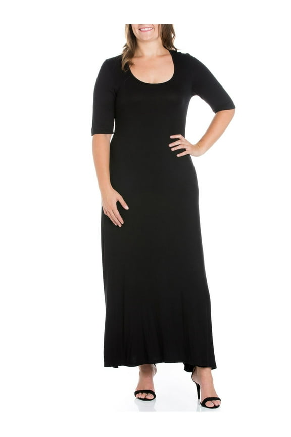 24seven Comfort Apparel Plus Size Elbow Length Sleeve Maxi Dress
