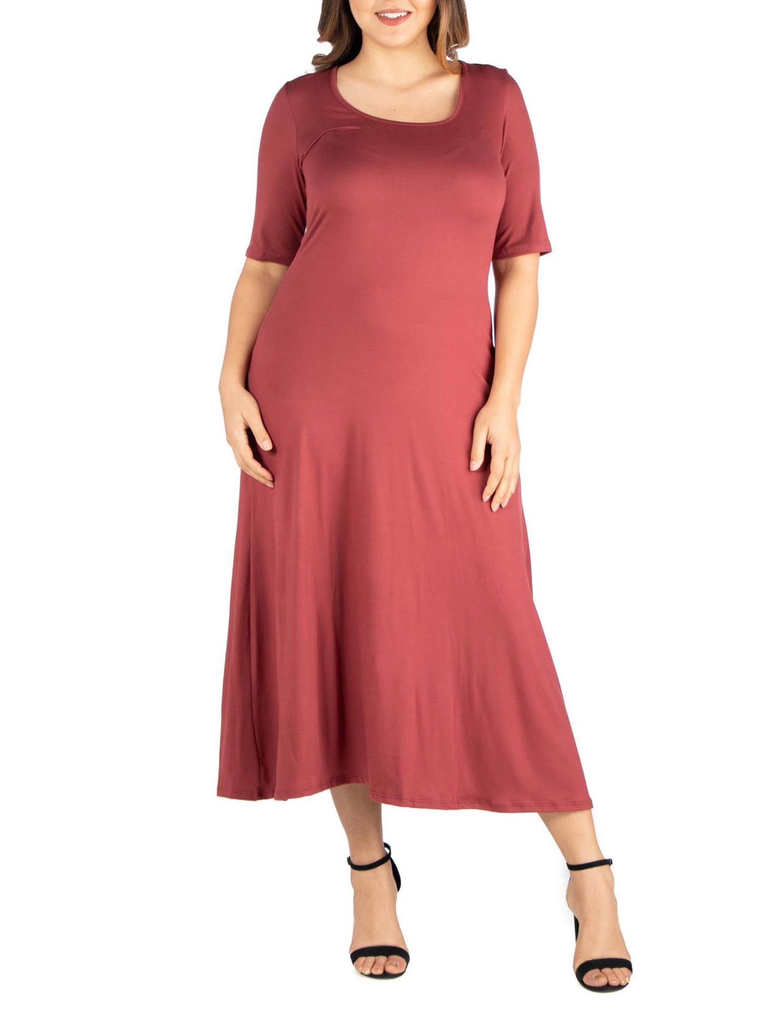 24seven Comfort Apparel Plus Size Elbow Length Sleeve Maxi Dress