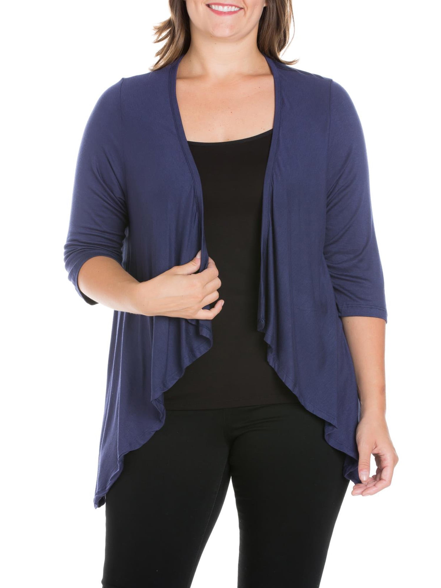 24seven Comfort Apparel Plus Size Elbow Length Sleeve Open