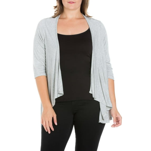 24seven Comfort Apparel Plus Size Elbow Length Sleeve Open Cardigan