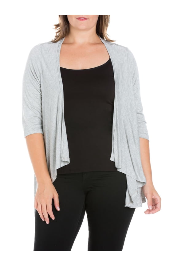 24seven Comfort Apparel Plus Size Elbow Length Sleeve Open Cardigan