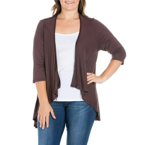 24seven Comfort Apparel Plus Size Elbow Length Sleeve Open Cardigan