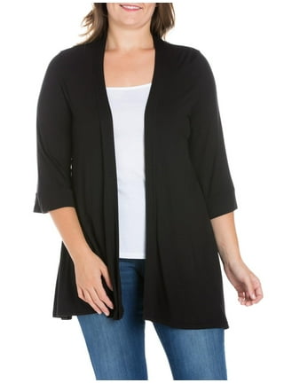 Doublju Women's 3/4 Sleeve Long Chiffon Kimono Cardigan. Plus Size  Available. 