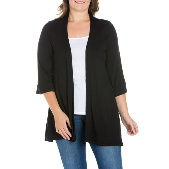 24seven Comfort Apparel Plus Size Elbow Length Sleeve Open Front Cardigan