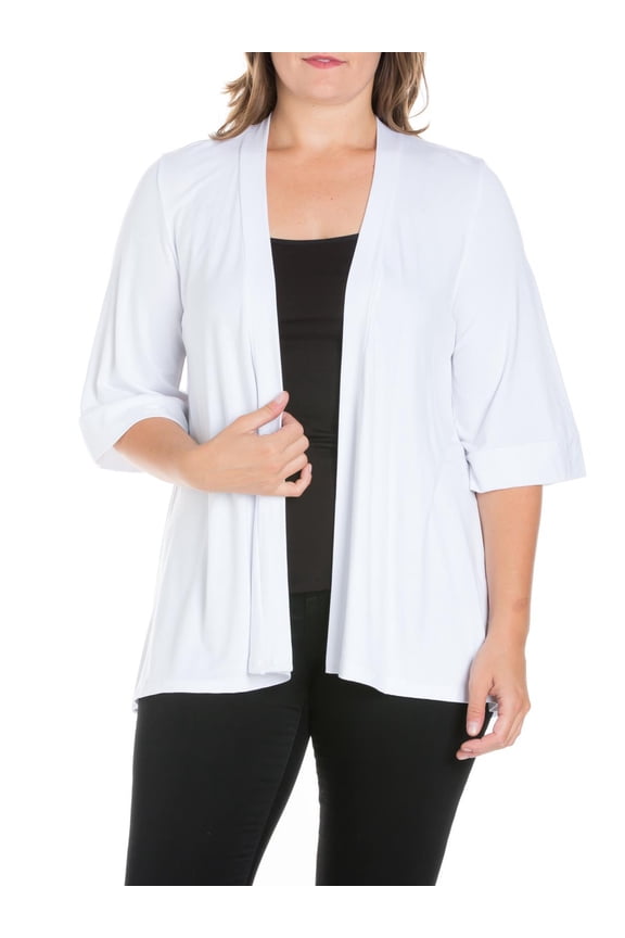 24seven Comfort Apparel Plus Size Elbow Length Sleeve Open Front Cardigan