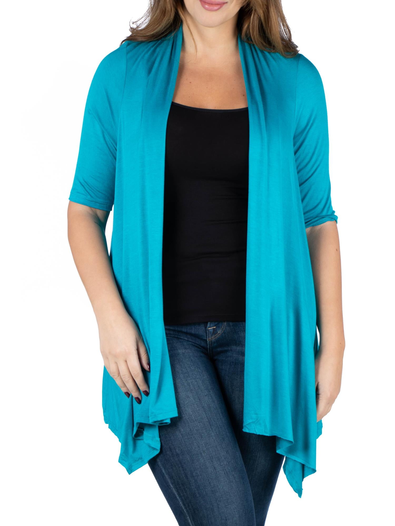 24seven Comfort Apparel Plus Size Elbow Length Sleeve Open Front Cardigan