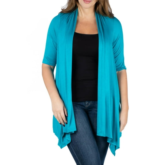 24seven Comfort Apparel Plus Size Elbow Length Sleeve Open Front Cardigan