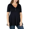 thumbnail image 1 of 24seven Comfort Apparel Plus Size Elbow Sleeve Henley Tunic Top, 1 of 4