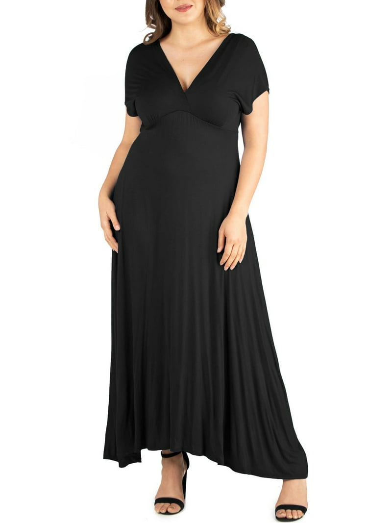 knee length dresses for ladies A-Line Plus Size Empire-Waist V-Neck Evening Dress with Long Sleeves –  Veauldress main image 0