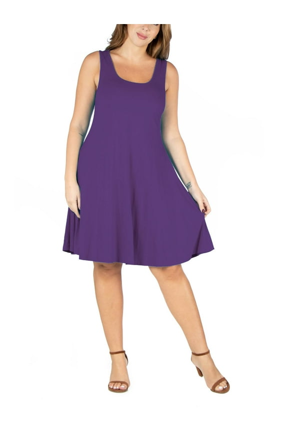 24seven Comfort Apparel Plus Size Fit and Flare Knee Length Tank Dress