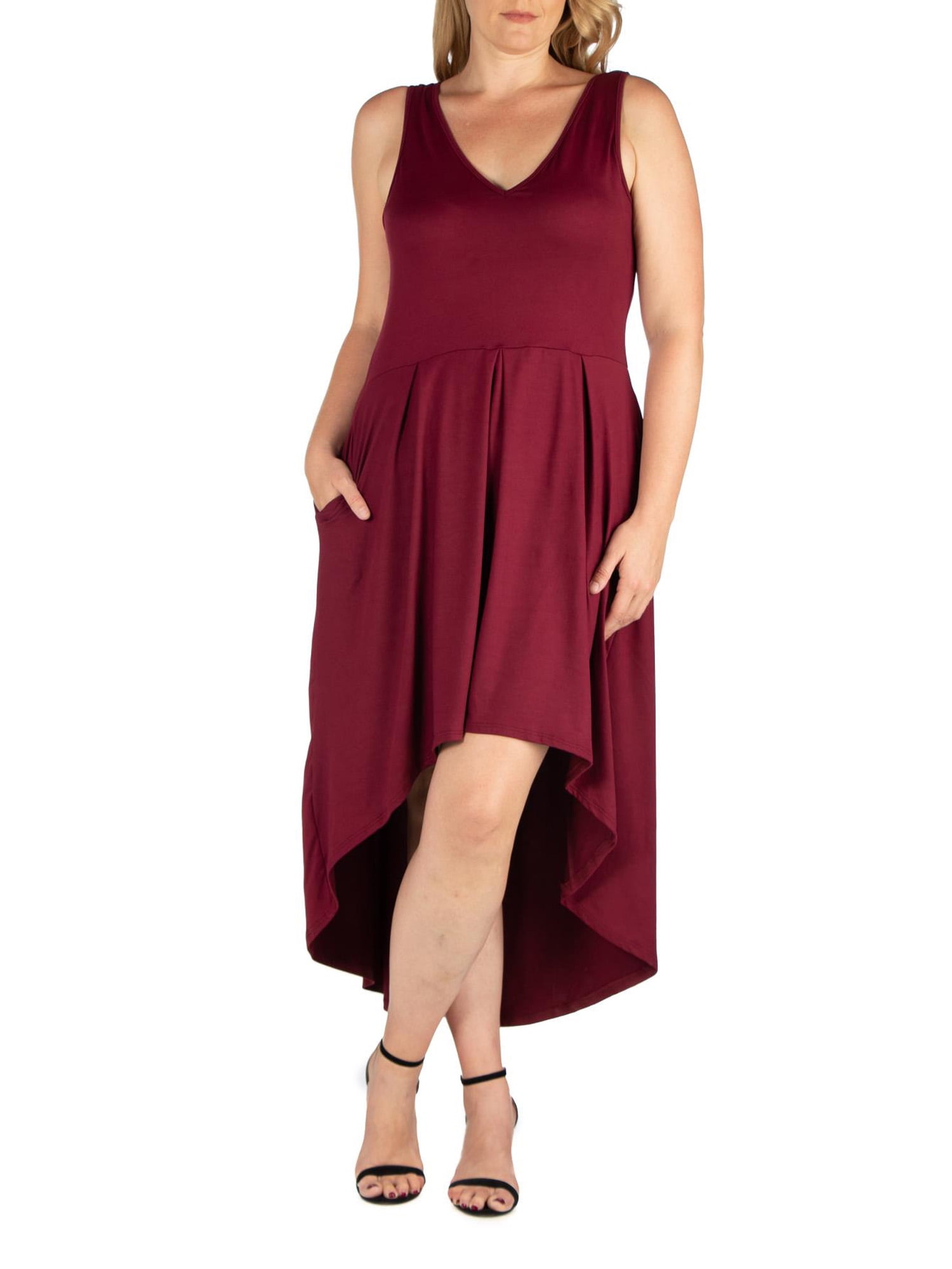 24seven Comfort Apparel Plus Size High Low Party Dress with Pockets