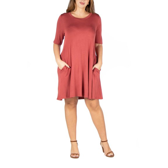 24seven Comfort Apparel Plus Size Knee Length Pocket T Shirt Dress