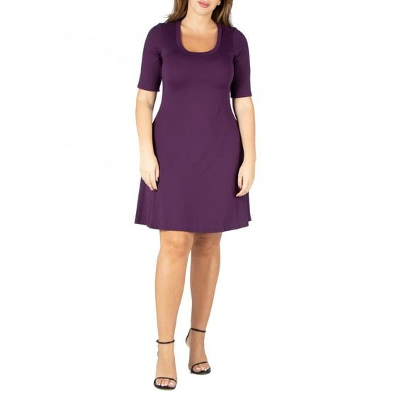 24seven Comfort Apparel Plus Size Long Sleeve Fit and Flare Midi Dress