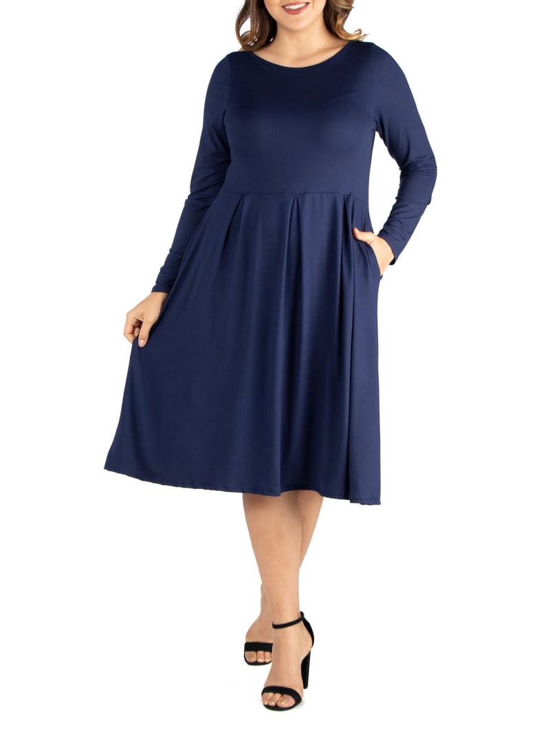 chinese dress ladies Long Sleeve Square Neck Fit & Flare Midi Dress main image 1