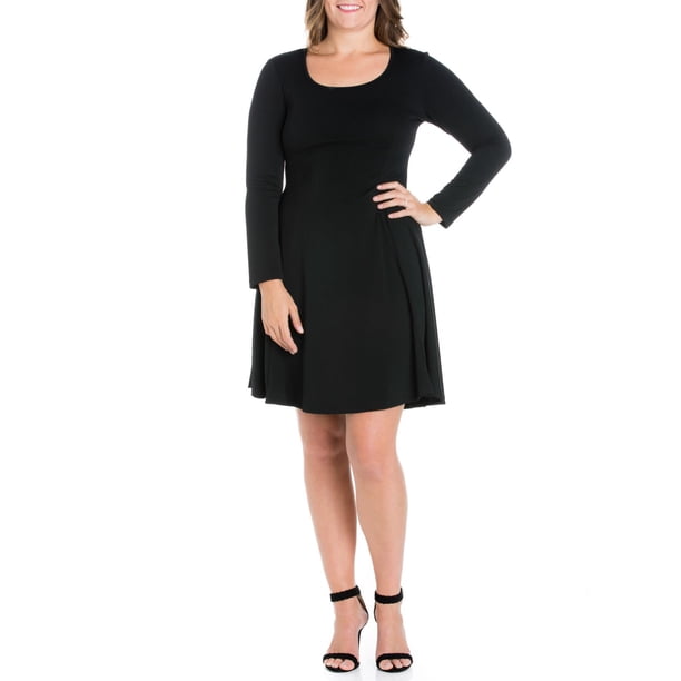 black long sleeve skater dress plus size boohoo Women's Plus Size Pleated Skirt Long Sleeve Skater Dress