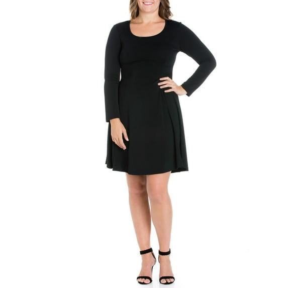 24seven Comfort Apparel Plus Size Long Sleeve Knee Length Skater Dress