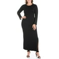 thumbnail image 1 of 24seven Comfort Apparel Plus Size Long Sleeve Side Slit Fitted Black Maxi Dress, 1 of 4