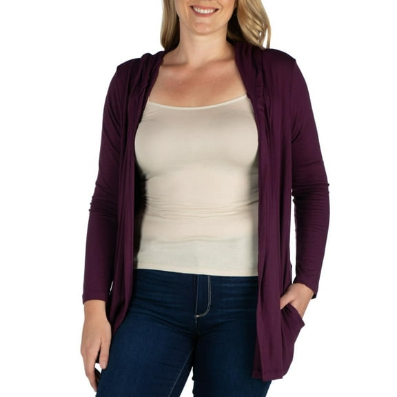 24seven Comfort Apparel Plus Size Open Front Lightweight Hooded Cardigan