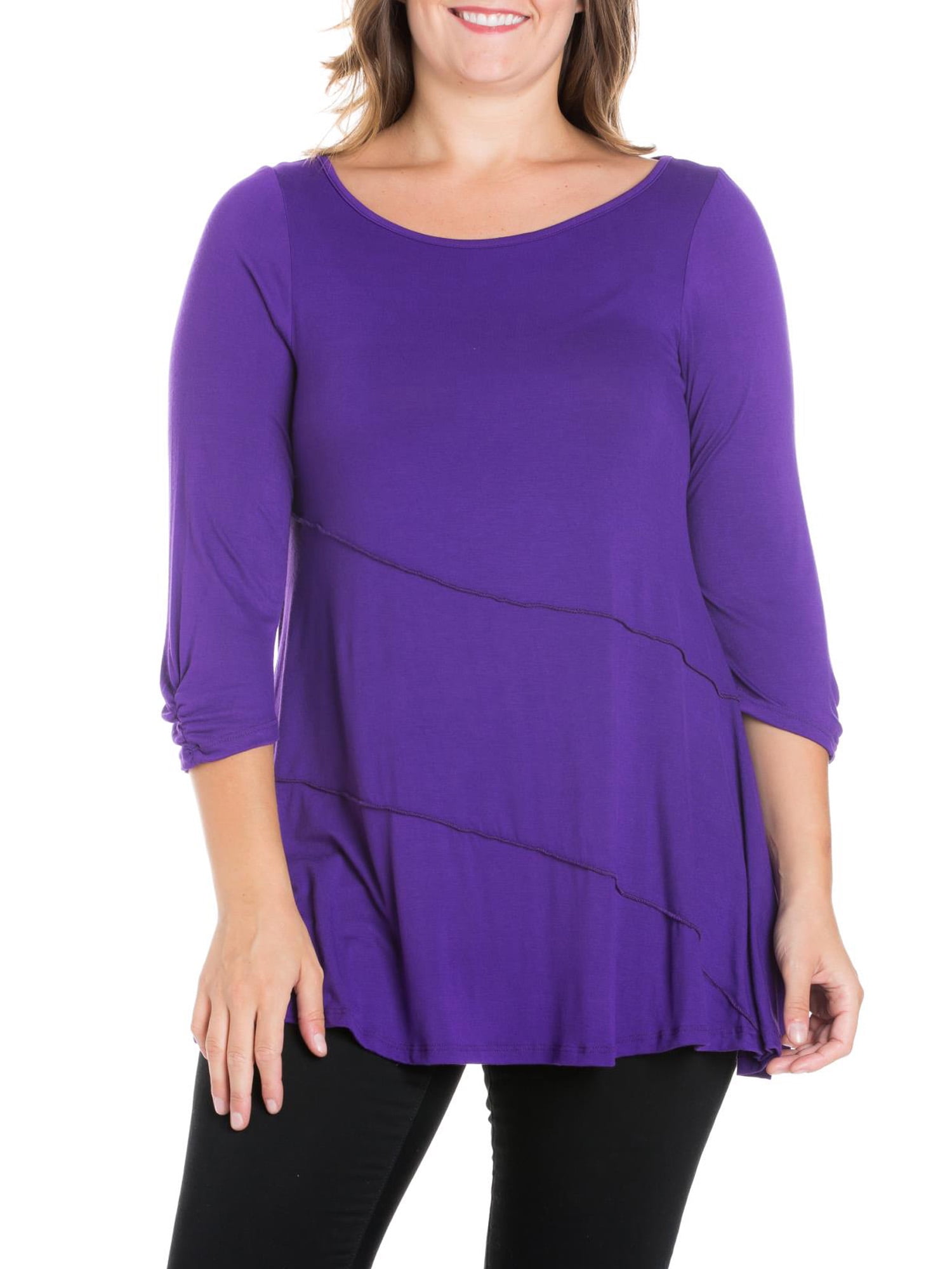 24seven Comfort Apparel Plus Size Ruched Sleeve Swing Tunic Top