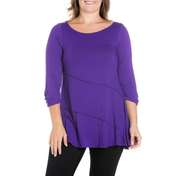 24seven Comfort Apparel Plus Size Ruched Sleeve Swing Tunic Top