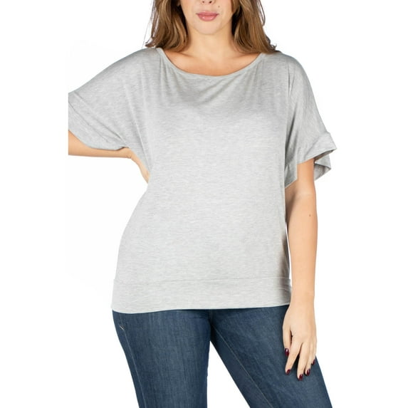 24seven Comfort Apparel Plus Size Short Sleeve Loose Fitting Dolman Top