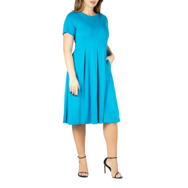24seven Comfort Apparel Plus Size Short Sleeve Midi Skater Dress