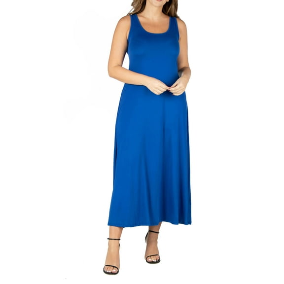 24seven Comfort Apparel Plus Size Simple A Line Tank Maxi Dress Blue 2XL