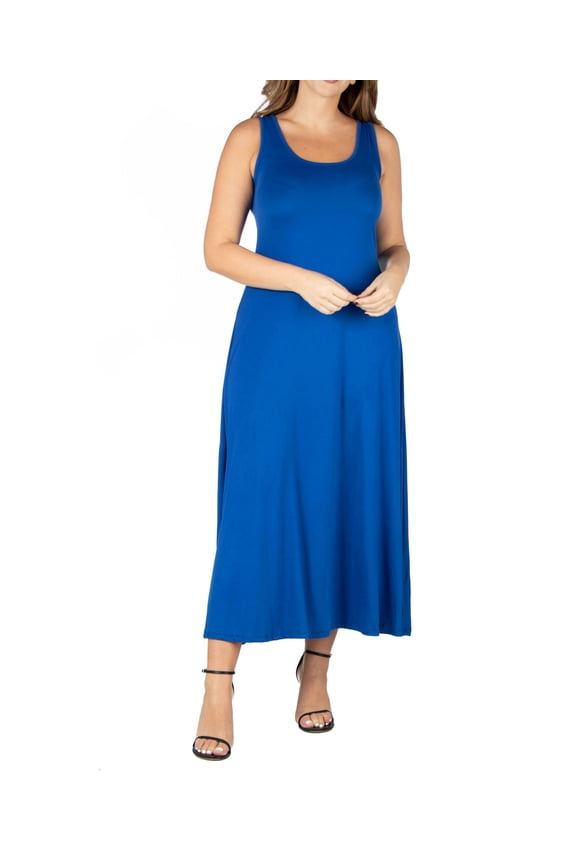 24seven Comfort Apparel Plus Size Simple A Line Tank Maxi Dress Blue 2XL