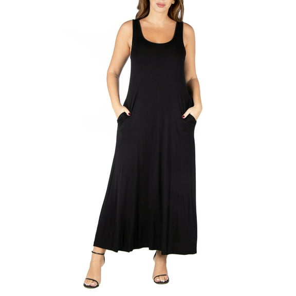24seven Comfort Apparel Plus Size Sleeveless Maxi Dress With Pockets Black 3XL