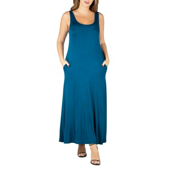 24seven Comfort Apparel Plus Size Sleeveless Tank Maxi Dress with Pockets