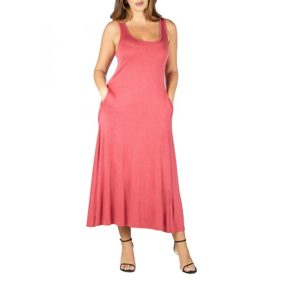 24seven Comfort Apparel Plus Size Sleeveless Tank Maxi Dress with Pockets