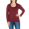 thumbnail image 1 of 24seven Comfort Apparel Plus Size Solid Long Sleeve Scoop Neck Womens Tee, 1 of 4